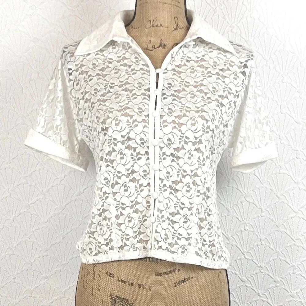 NWOT Sheer Lace Cream Blouse